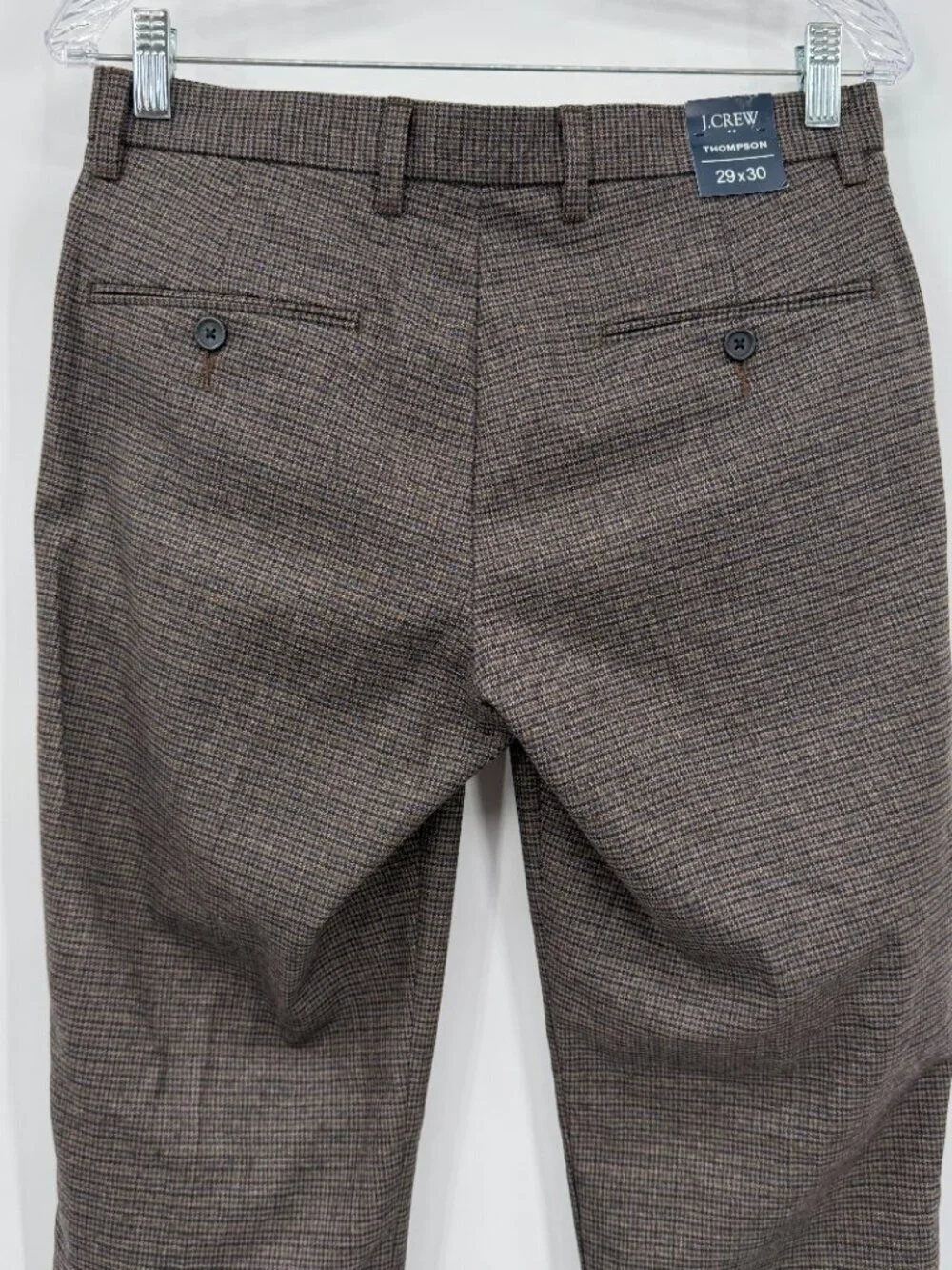 J.Crew Thompson Dress Pants Men 29x30 Brown Houndstooth Tapered Stretch NWT